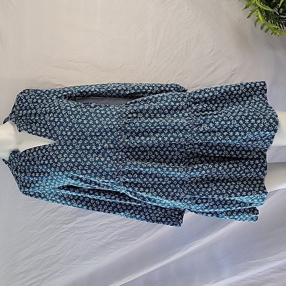 Vineyard Vines Blue Floral Mini Dress Long Sleeve Tiered V-neck Cottage Small